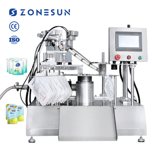 ZONESUN ZS-AFC12D Automatic Desktop <b>Laundry</b> Detergent Liquid Spout Pouch Bag Filling Capping Machine With Vibratory Bowl Sorter - Product Image 1