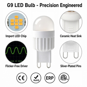 หลอดไฟ LED G9 ฐานเซรามิก 2 วัตต์ 200 ลูเมน ไม่กระพริบ 230 โวลต์ ได้รับการรับรอง ERP ปรับความสว่างได้ หลอดไฟ LED G9 ขนาดเล็ก - Product Image 4