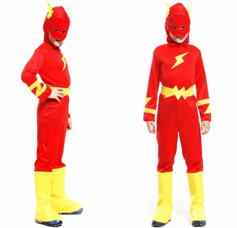 Kinder Fantasy Comics Film Karneval Party Halloween Kostüme Kinder Superheld Muskel Jumps uit Jungen Flash Hero Kostüm