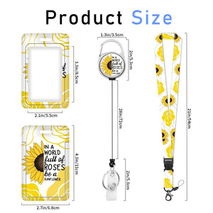 In stock: Yellow sunflower-patterned English easy-pull <b>buckle</b> badge roll, polyester lanyard, detachable double-sided UV - Product Image 4
