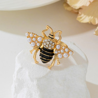 Bague pour femme en métal avec perles et ailes d'abeille, motif animal mignon et créatif