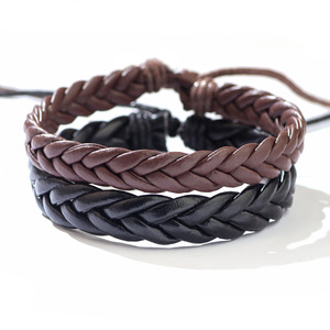 Handmade Braided Three Strand <b>Leather</b> <b>Bracelet</b> Black And Brown Unisex Fashion Jewelry - Product Image 5