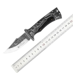 Sarung pisau lipat klasik, tombol tekan gaya pisau Stainless Steel pisau kayu pegangan Resin kotak hadiah klip sabuk Guling - Product Image 6