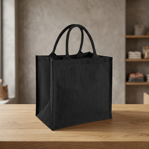 Bolsa de Yute Negra Reutilizable, Bolsa de Compras con Asas de Cuerda, Bolsa de Regalo Mediana, Bolsa de Viaje con Logotipo Personalizado - Product Image 3