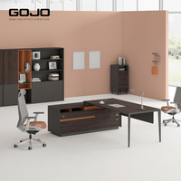 Bureau de direction moderne haut de gamme en forme de L, table de bureau en bois foncé avec pieds en métal, mobilier commercial