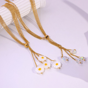 Collane Stratificate Unisex Trendy Minimaliste in Acciaio Inossidabile Placcato Oro 18K con <span class=keywords><strong>Ciondolo</strong></span> <span class=keywords><strong>Margherita</strong></span> Delicato con Diamanti Creati in Laboratorio - Product Image 4