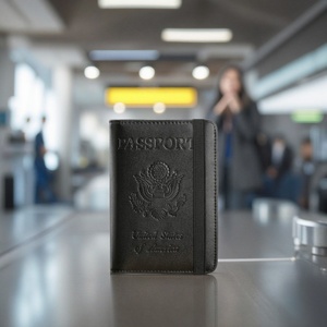 Funda de Pasaporte y Tarjetero de Viaje Personalizada Boshiho con Logotipo Grabado en Relieve, Cuero PU - Product Image 1