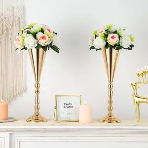 Nicro – pièce maîtresse de Table de mariage, couleur laiton argenté, décoration de maison créative, classique, cristal, Vase en métal, Vase à fleurs