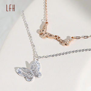 สร้อยคอจี้ผีเสื้อสีโรสโกลด์เครื่องประดับทองซาอุดิอาระเบี Au750 18K ทำจากของจริง - Product Image 3