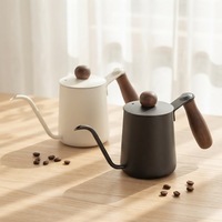 Bouilloire à café en acier inoxydable de 350 ml avec bec verseur, isolation, poignée en bois, pour café filtre
