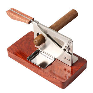 Erliao Wooden Base Tabletop <strong>Cigar</strong> <strong>Cutter</strong>, Stainless Steel Guillotine Blade, <strong>Professional</strong> Desktop Clipper - Product Image 1