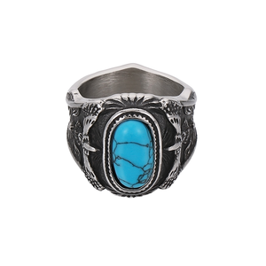 Mode Zilveren Sieraden Onderdrukken Turquoise Rvs Ringen Voor Mannen Groothandel - Product Image 2