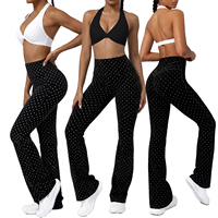 Ensemble de yoga 2 pièces pour femme : Soutien-gorge de sport Halter Twist et Leggings évasés à pois, tenue d'entraînement taille haute pour la gym et le Pilates, logo personnalisé