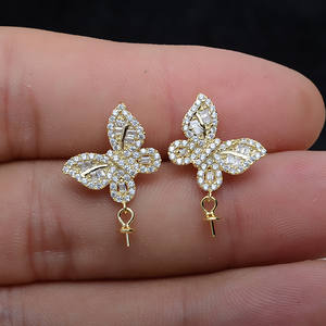 Accessoires de bijouterie DIY version coréenne, boucles d'oreilles à clous en argent S925 en forme de feuille de fleur, crochet d'oreille pour femme avec support vide pour perle - Product Image 5