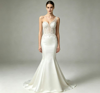 Robe de mariée sirène moderne perlée, en satin, asymétrique à une épaule, avec décolleté cœur, personnalisable pour la fête prénuptiale