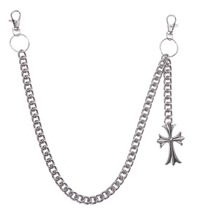 Cadena de cintura Yueli Hip Hop de metal con cruz blanca, cadena de pantalón vaquero de una sola capa de aleación de zinc, doble anillo, uso diario - Product Image 5