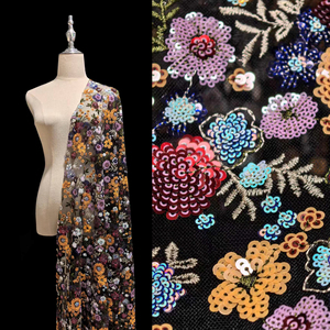 <strong>Stock</strong> 100%Polyester <strong>Stretch</strong> <strong>Lace</strong> Tassel Sequin Embroidered <strong>Fabric</strong> for Garment Glitter Clothing Textile Custom Elastic Fashion - Product Image 5