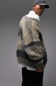 맞춤형 패션 밍크 따뜻한 스웨터 겨울 궁극적 인 푹신한 스트라이프 가디건