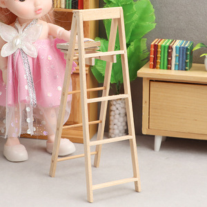 1:12 casa de muñecas biblioteca sala de estudio escalera plegable Mini casa escaleras de madera escalera de paso en miniatura - Product Image 4