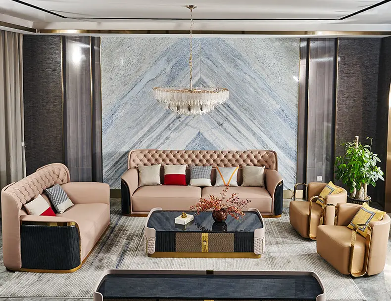 الفاخرة الكلاسيكية 3 مقاعد أريكة استقبال فندق مجموعة غرفة المعيشة جديد تصميم من تركيا معنقدة مجموعة أريكة جلدية أثاث غرفة المعيشة