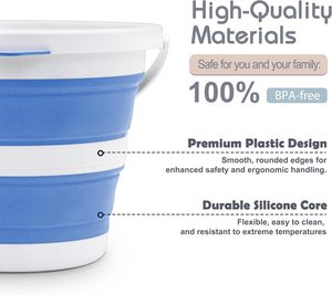 Seau pliable en plastique avec couvercle, capacité 10-15L, écologique, étanche, pour la pêche, la plage, la maison et l'extérieur - Product Image 3