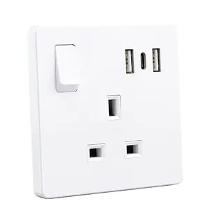 Plastic Cover UK British Standard 13A 1 Gang Single Switch Power Socket With Type-C And USBA Faster Charging