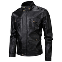 Blouson en cuir PU pour homme, coupe ajustée, longueur standard, col montant tendance, fermeture éclair, taille européenne/américaine, collection automne, transfrontalier