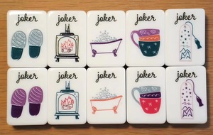 Tuiles de Mahjong Américaines Personnalisées 160 Pièces, Motif Café, Livres et Plantes d'Intérieur, Jeu de Mahjong Style Chaleureux pour Cadeau de Club - Product Image 5