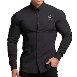 NS-2401 Nieuwe Mode Kantoor Business Stretch Shirts Rimpel Gratis Shirt Lange Mouw Plus Size Casual Jurk Shirt Voor Mannen