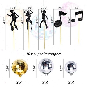 Lot de 19 figurines de danse disco à thème, décorations de gâteau avec notes musicales, en mousse EVA sphérique - Product Image 2