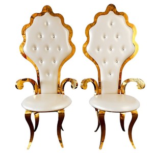 Chaises Trônes Dorées en Gros de Luxe Royal pour <span class=keywords><strong>Mariage</strong></span> du Marié et de la Mariée en Acier Inoxydable, Chaises Trônes Dorées à Dossier Haut - Product Image 3