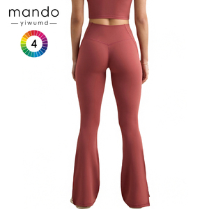 Nuovo colore in Nylon riciclato Spandex a vita alta <span class=keywords><strong>Leggings</strong></span> svasati morbidi Modulare cuciture piatte senza cuciture anteriori Flare <span class=keywords><strong>Leggings</strong></span> - Product Image 2