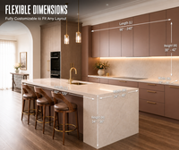 Ensemble d'armoires de cuisine modernes et minimalistes KEJIA avec îlot cascade, armoires de cuisine modulaires en bois grainé de luxe pour maison et appartement