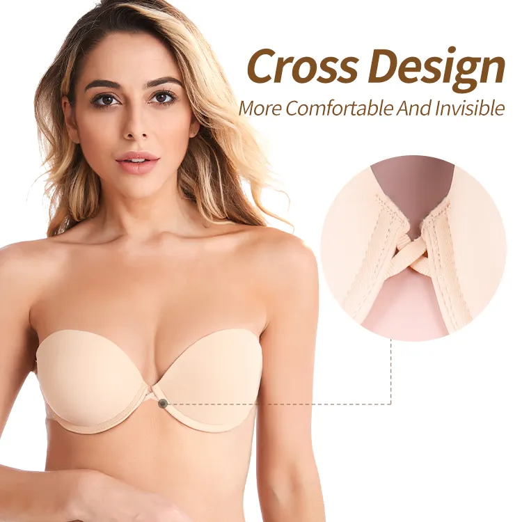 Cinta adhesiva lateral Underwire Push Up Invisible Sujetador de silicona sin espalda sin costuras para mujer