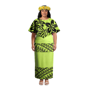 Nuevo Conjunto de Vestido Puletasi Hawaiano de 2 Piezas con Estampado y Volantes en el Cuello para Mujer, Ropa Elegante y de Alta Gama de las Islas Samoanas y Polinesias - Product Image 3