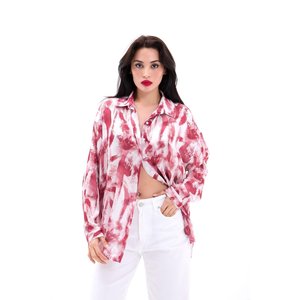 Chemisier décontracté en mousseline de soie pour femme MOSCOW, à boutons, imprimé, pour tous les jours, à manches longues, coupe ample, motif blanc et rouge - Product Image 5