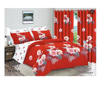 En stock, ensemble de literie en coton avec rideaux assortis, ensemble de draps en coton taille King avec rideaux, draps de lit 3 places