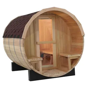 Wholesale Inventory Outdoor Canada Hemlock Wood Barrel Sauna Wood Fire Sauna With Big Window