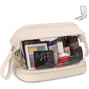 Bolsa de cosméticos para mulheres, bolsa de maquiagem profissional transparente para viagens e viagens, com logotipo personalizado