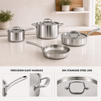 Ensemble d'ustensiles de cuisine en acier inoxydable : casseroles, poêles, faitouts, poêle à frire, compatible induction