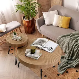 Runder Couch tisch 2-teiliges Set Cocktail-Tischset modernes Design rundes Beistell tischset aus Naturholz