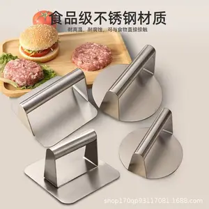 Non-stick нержавеющая сталь круглая и квадратная форма железный гамбургер бекон мясная пресс-дробилка набор для бургеров с деревянной ручкой