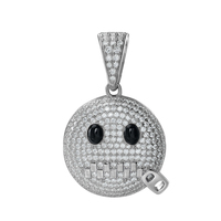 Bijoux Hip Hop Plaqué Or Iced Out Cubic Zircon Charms Pendentif émoticône en argent sterling 925 pour homme