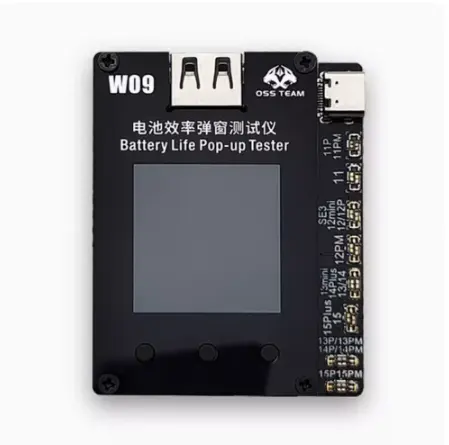 Testador de eficiência da bateria pop-up OSS W09 Pro V3 para o iphone 11-15 Series, janela pop-up para solução e reparo de eficiência da bateria