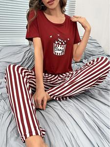 Stripe Pattern <strong>Cute</strong> Summer Pajamas <strong>Set</strong> Women Loungewear Pajamas Short Sleeve Tops With Long Trousers Ladies <strong>Pj</strong> <strong>Set</strong> - Product Image 4