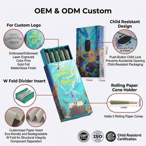 Custom UV Logo Printed Rigid Drawer <strong>Box</strong> 5 Pack <strong>Rolled</strong> Cigarette Packaging <strong>Box</strong> Child Proof High End Pre Paper <strong>Roll</strong> Cone Packaging - Product Image 3