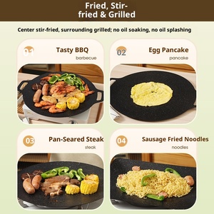 Plaque <span class=keywords><strong>de</strong></span> <span class=keywords><strong>cuisson</strong></span> ronde en fonte pour <span class=keywords><strong>barbecue</strong></span> coréen antiadhésive à épaisseur multiple, vente chaude, avec double poignée - Product Image 3