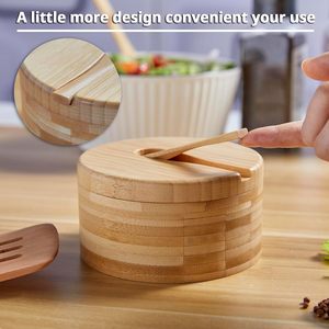 Contenedor de bambú redondo 2 en 1 ecológico, soporte para especias dividido, caja de madera para <span class=keywords><strong>sal</strong></span> y pimienta <span class=keywords><strong>con</strong></span> tapa magnética - Product Image 3