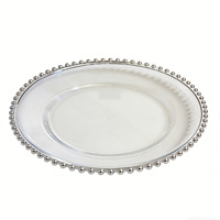 Assiettes de présentation en plastique en gros pour mariage, décoratives, avec bordure argentée ou dorée, 13 pouces, en acrylique transparent, avec perles dorées, en vrac