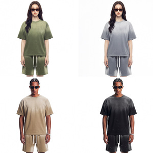 Custom Ink-splashed Tie-dye Air <strong>Men's</strong> T-<strong>shirt</strong> Shorts <strong>Set</strong> 305gsm Vintage Washed-out Look Relaxed-fit Casual <strong>Set</strong> - Product Image 2